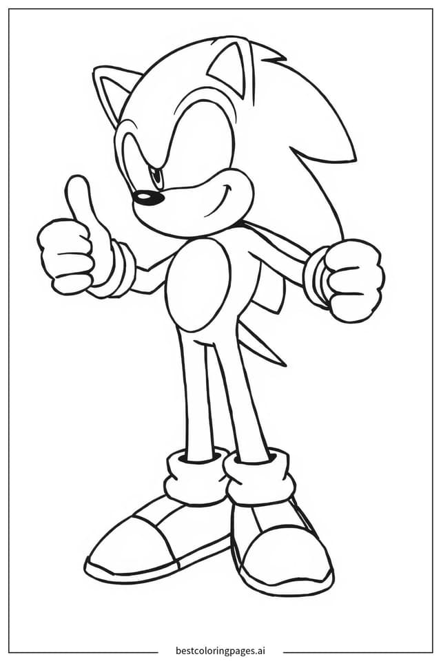 Tranh tô màu Sonic đang đứng với ngón tay cái giơ lên