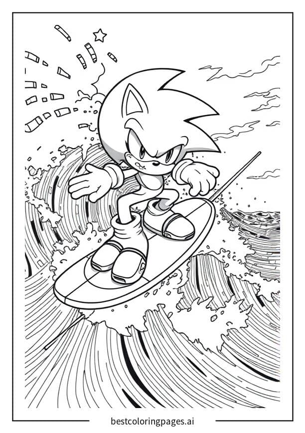 Sonic Riding the Waves Coloring Pages