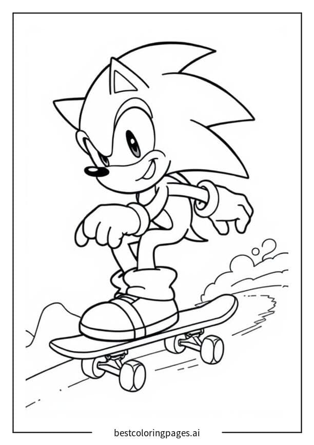 Sonic on a Skateboard Coloring Pages