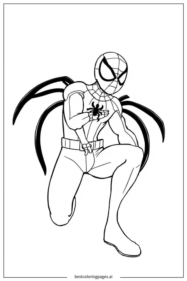 Spiderman in a Dynamic Spider-Crouch Coloring Page