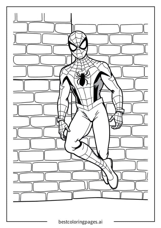 Spiderman Chillin' on the Wall Coloring Pages