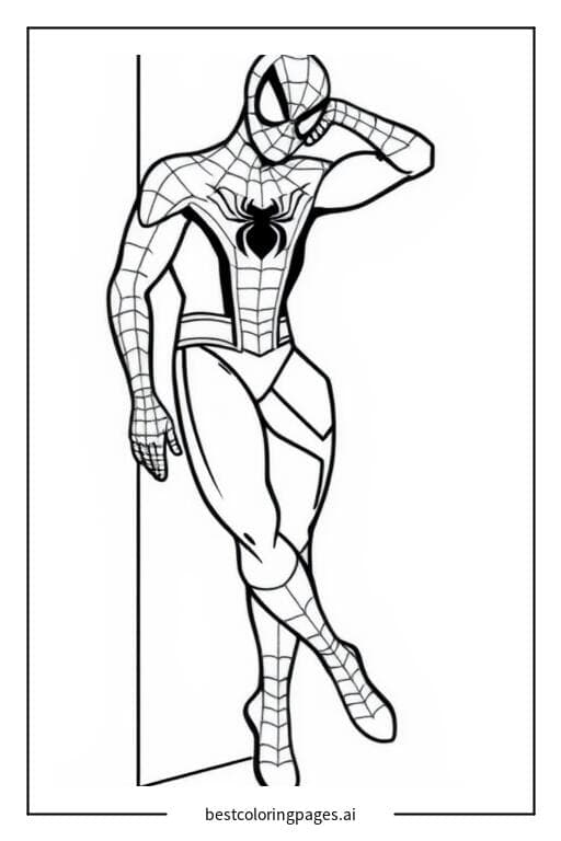 Spiderman Relaxing Against a Wall Coloring Pages