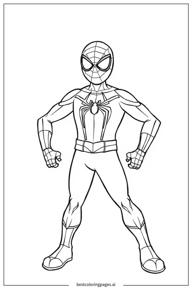 Spiderman Heroic Pose Coloring Page