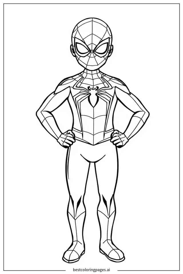 Spiderman in a Heroic Pose Coloring Page