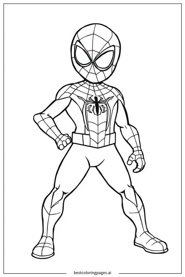 Spiderman in Heroic Pose Coloring Page