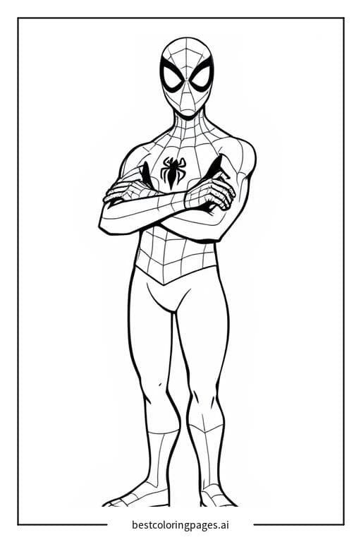 Spiderman with Arms Crossed Coloring Pages