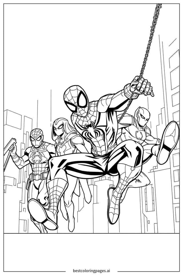 Spiderman Teams Up with the Avengers Coloring Page
