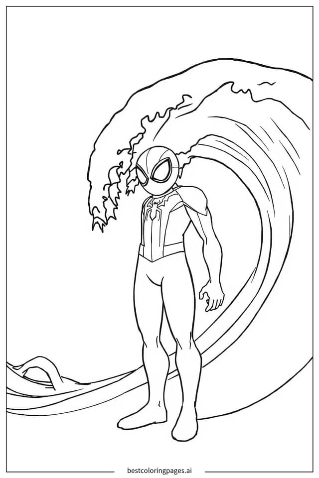 Spiderman Greeting with a Wave Coloring Page