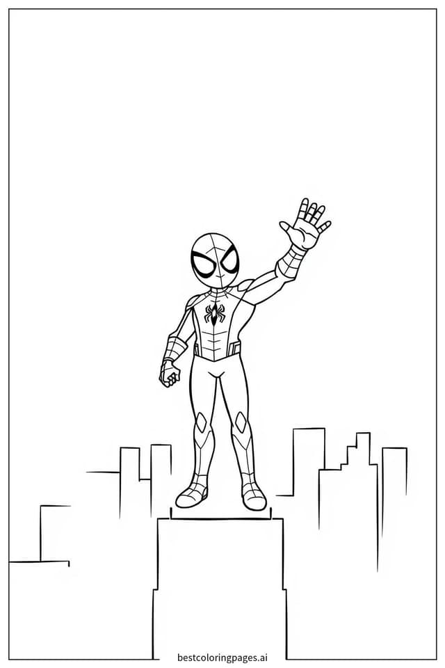 Spiderman Waving to Civilians Coloring Page
