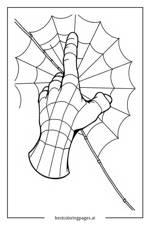 La mano de Spiderman lanzando una telaraña