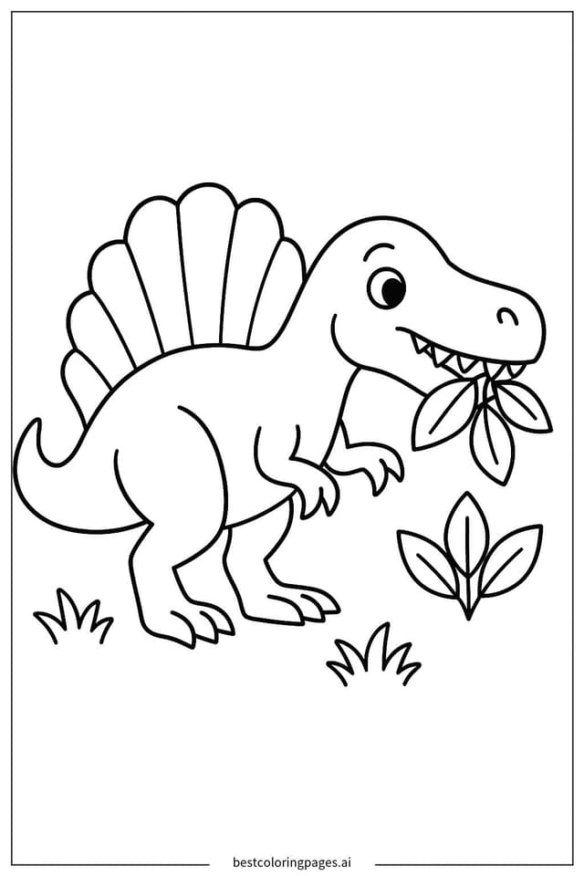 スピノサウルスの葉を食べる姿 のぬりえ