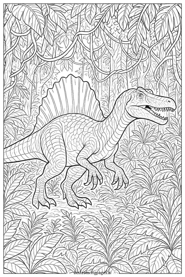 スピノサウルスの古代ジャングル探検 のぬりえ