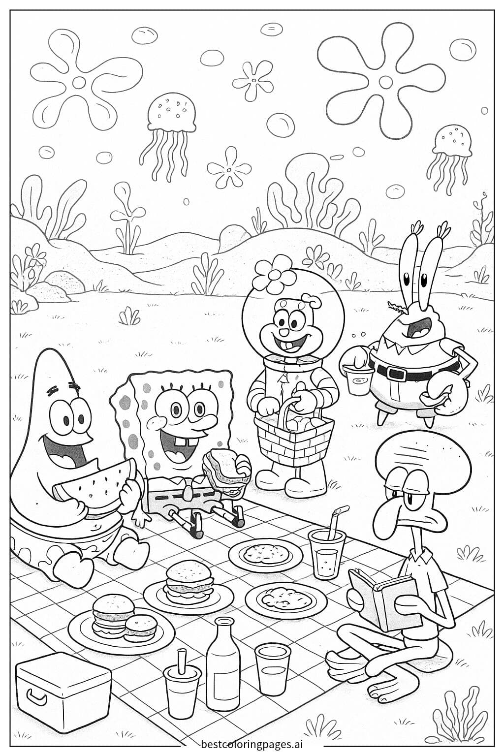 SpongeBob and Friends Enjoying a Picnic
