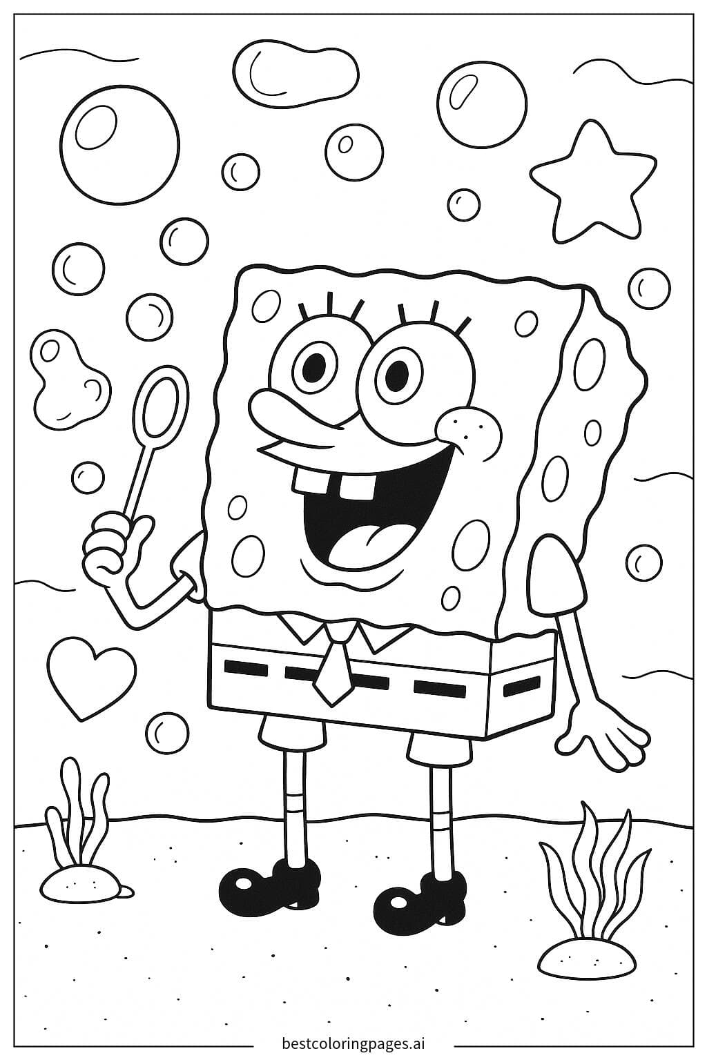 SpongeBob Blowing Bubbles Coloring Page