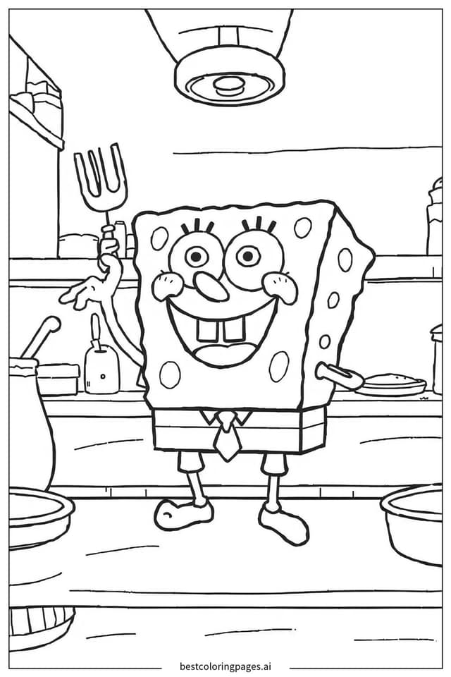 Disegni di SpongeBob che gira i Krabby Patties da Colorare