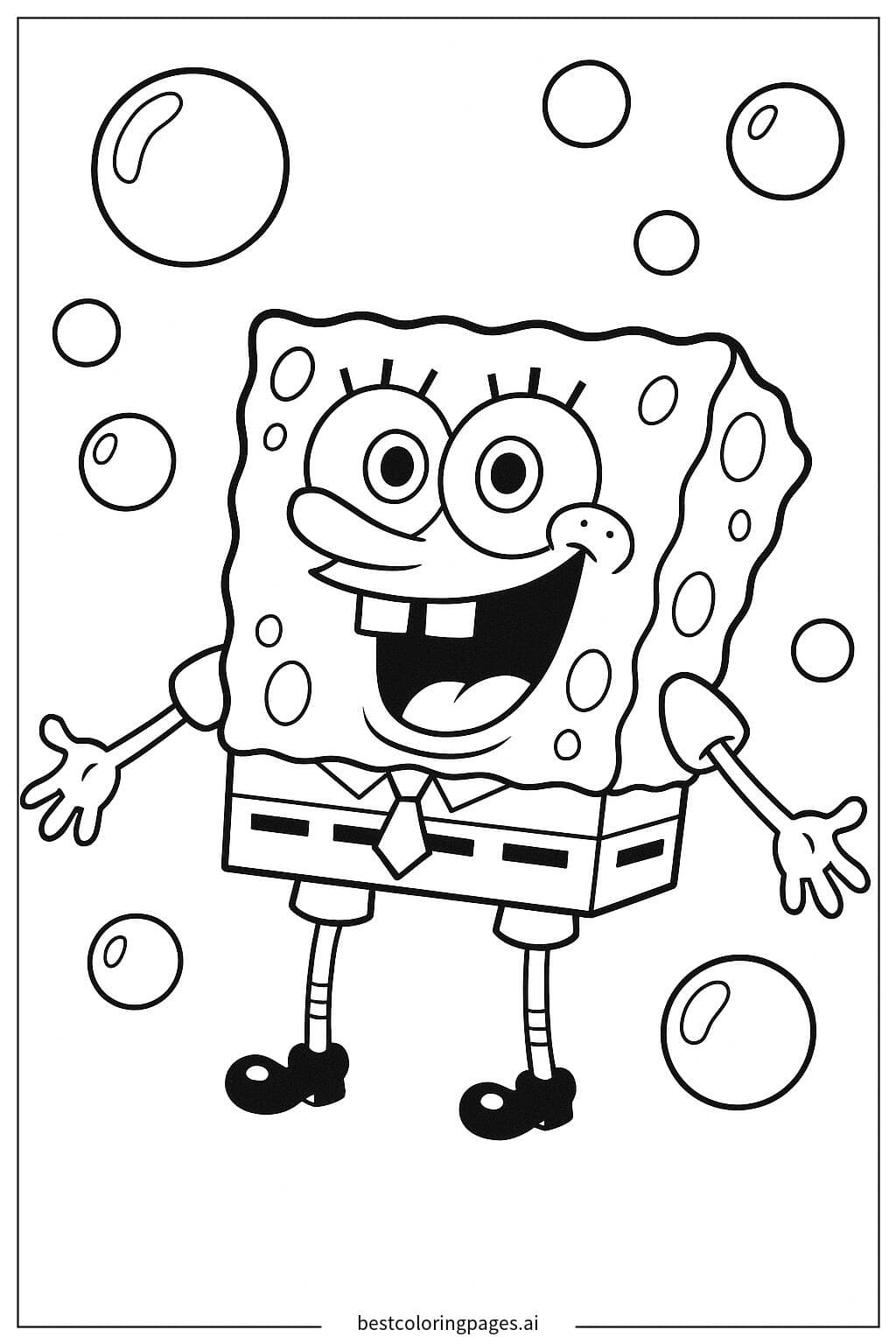 SpongeBob Smiling with Bubbles Coloring Page