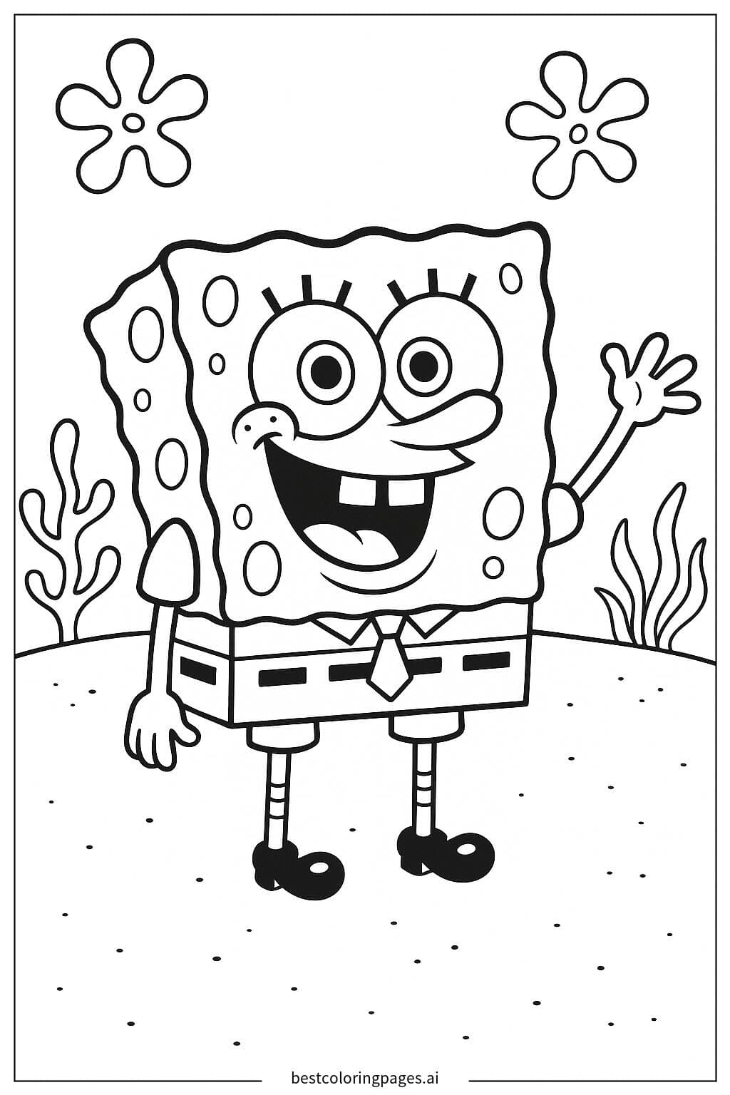 Spongebob Waving in Bikini Bottom Coloring Page
