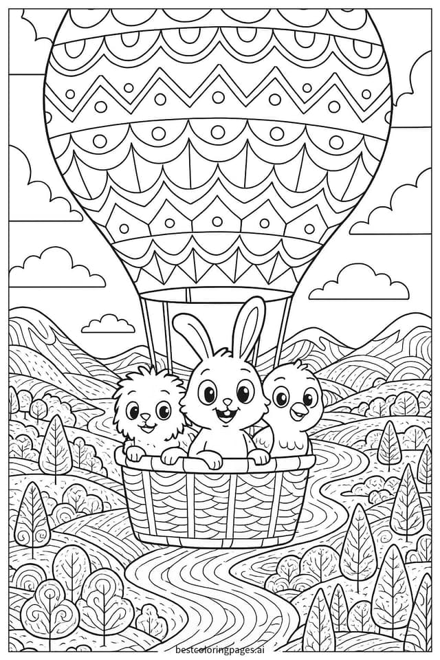 Sprunki and Friends Enjoy a Balloon Adventure Coloring Page