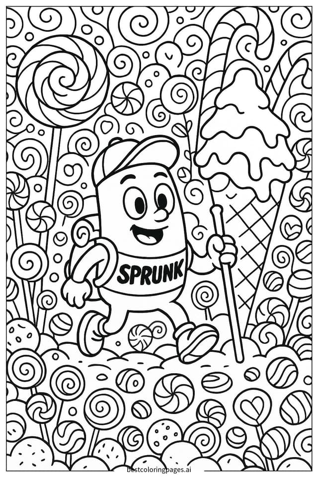 Sprunki's Adventure in Candy Land Coloring Page