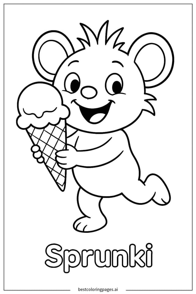 Sprunki Enjoying a Giant Ice Cream Coloring Page