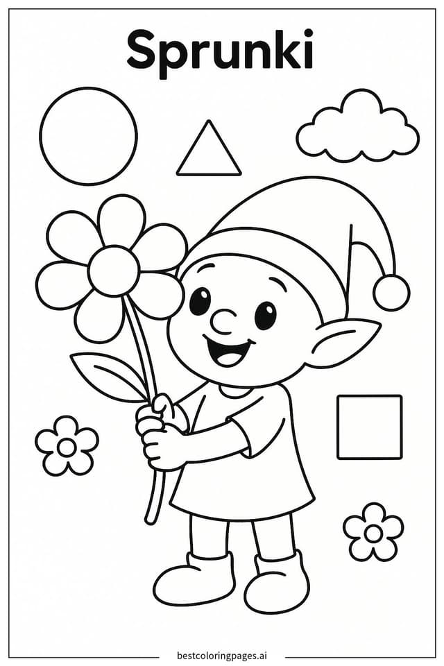 Sprunki with a Flower Coloring Page