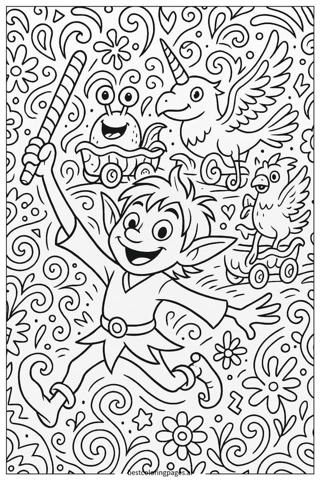 Sprunki's Whimsical Parade Adventure Coloring Page