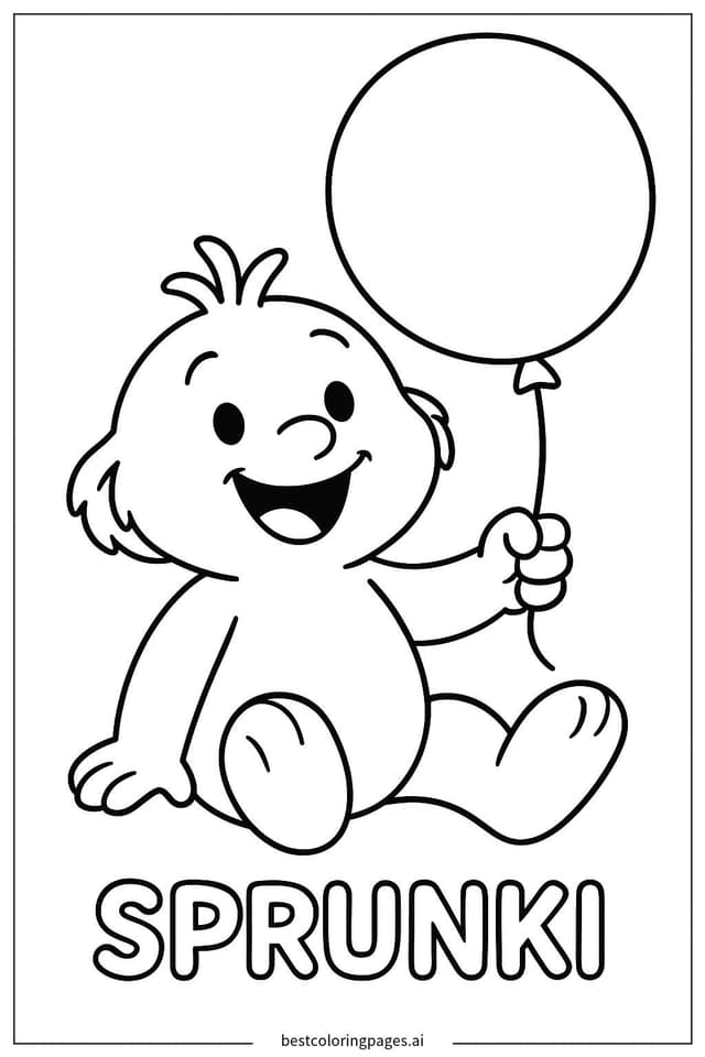 Sprunki Enjoying a Balloon Coloring Page