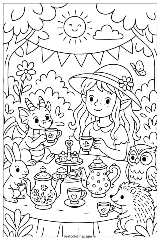 Sprunki's Whimsical Tea Party Coloring Page