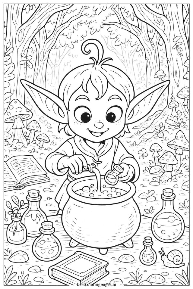 Sprunki's Enchanted Potion Crafting Coloring Page