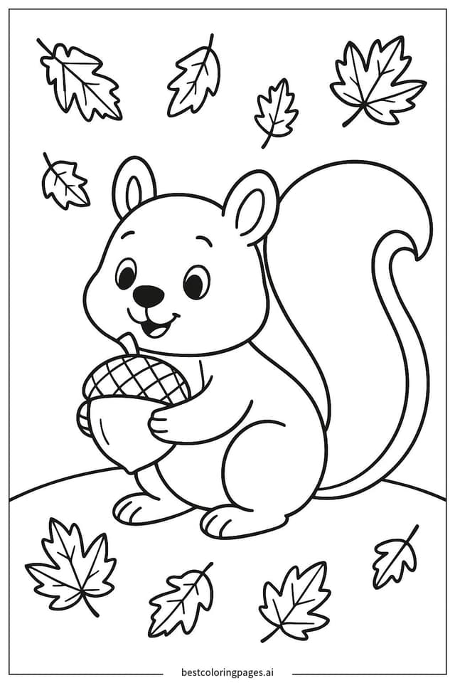 Eichhörnchen mit Nuss Ausmalbilder
