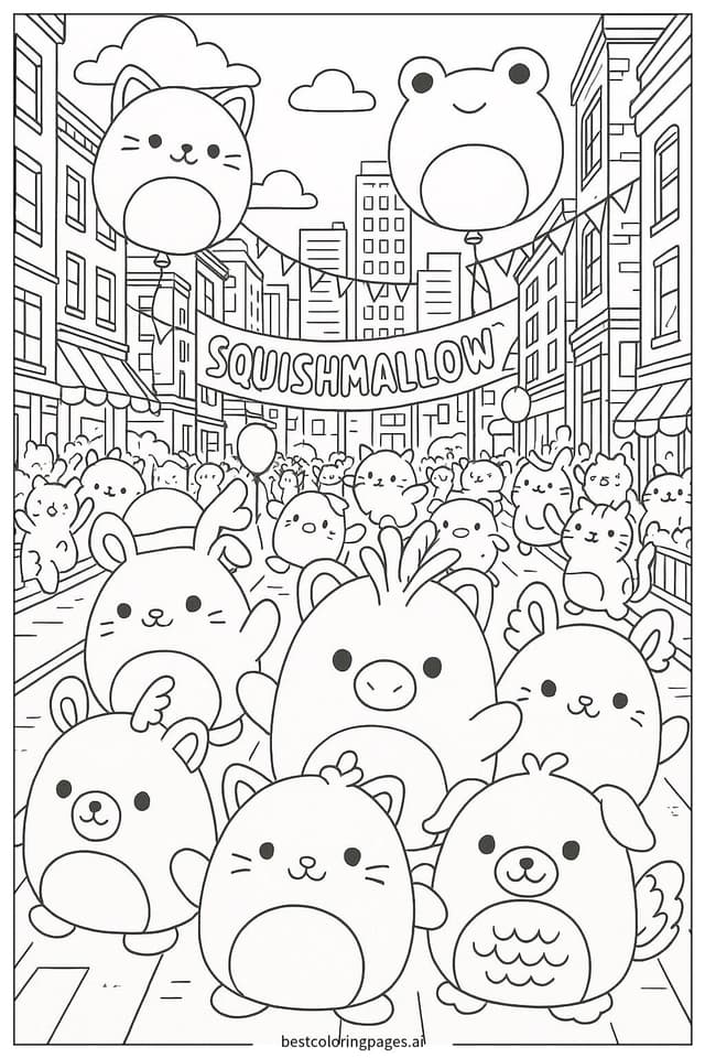 Squishmallow City Parade Coloring Page