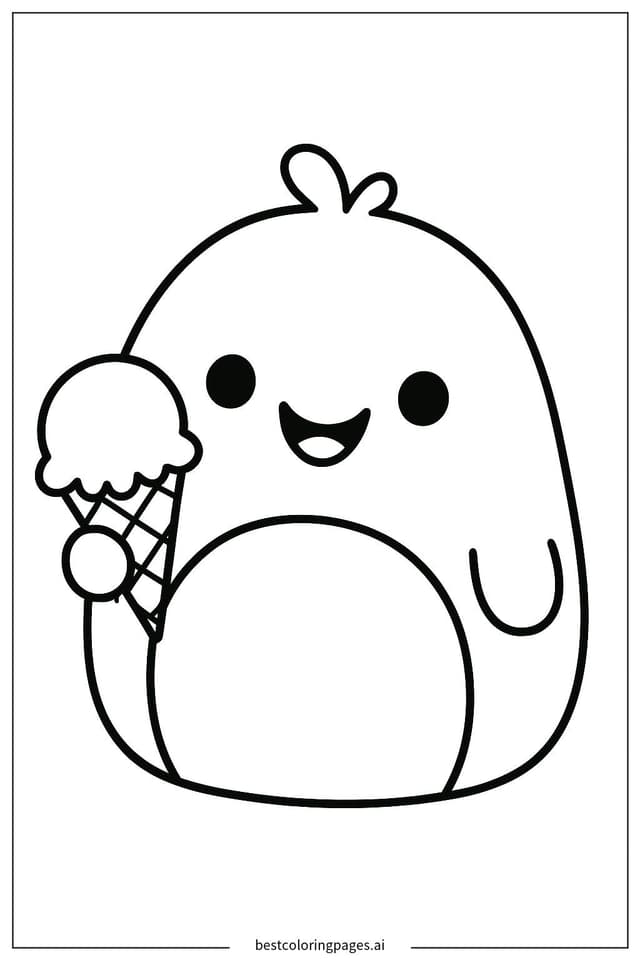 Squishmallow Enjoying Ice Cream Coloring Page