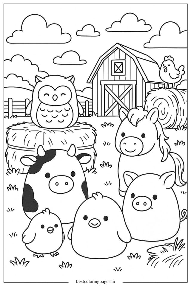 Squishmallow Farm Day Adventure Coloring Page