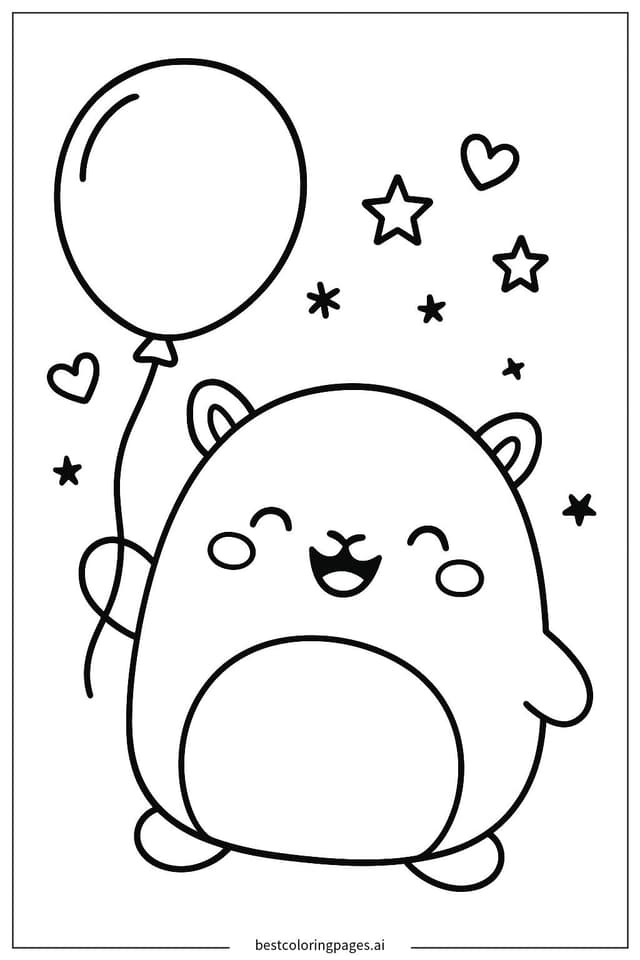 Squishmallow with a Balloon Coloring Page