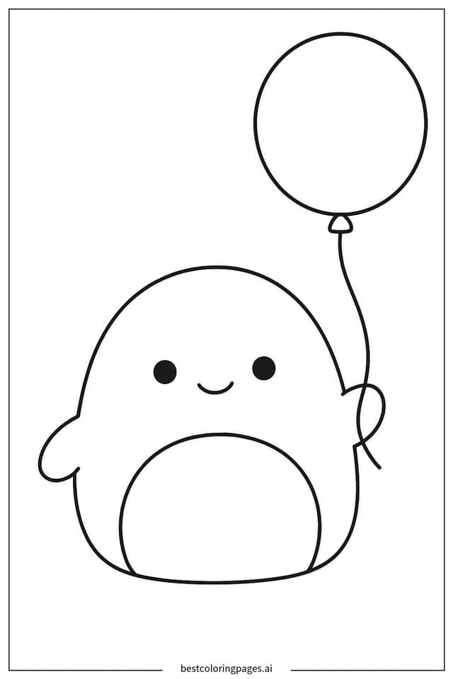 Adorable Squishmallow with Balloon Coloring Page