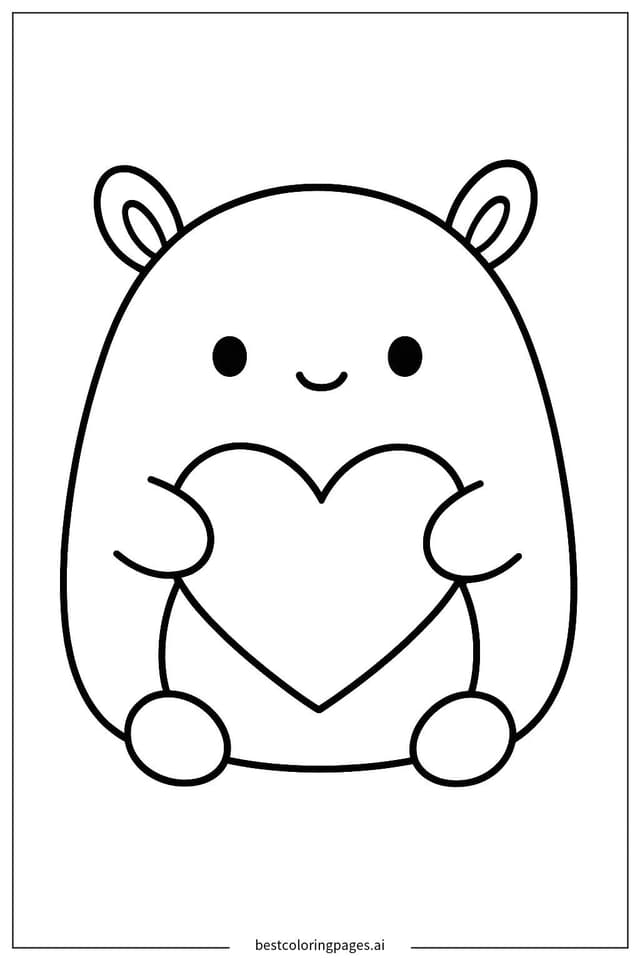 Squishmallow Holding a Heart Coloring Page