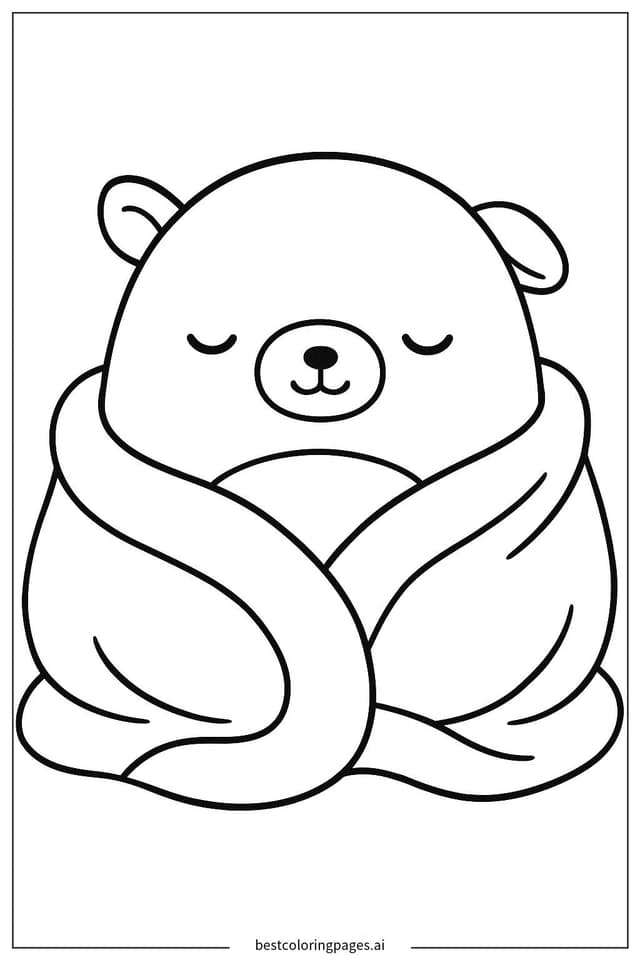 Squishmallow Snuggled in a Cozy Blanket Coloring Page