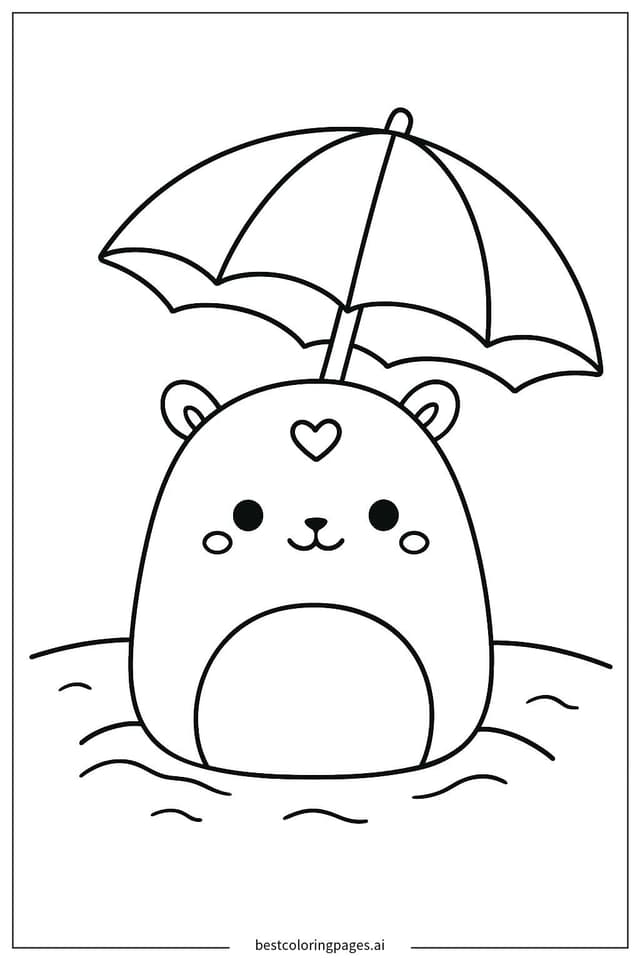 Squishmallow Beach Adventure Coloring Page