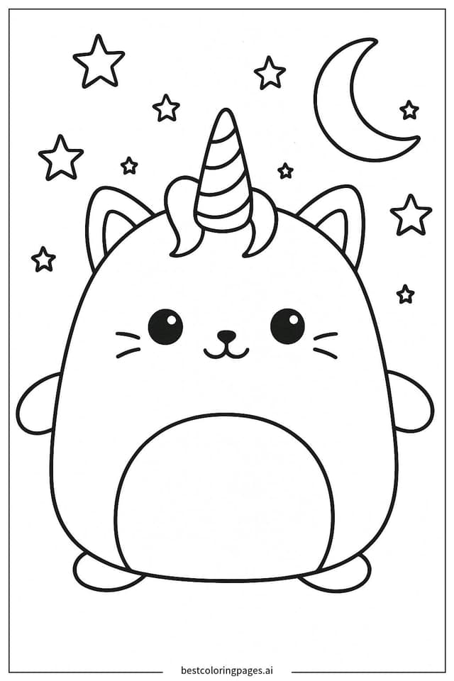 Adorable Squishmallow Unicorn Coloring Page Coloring Page