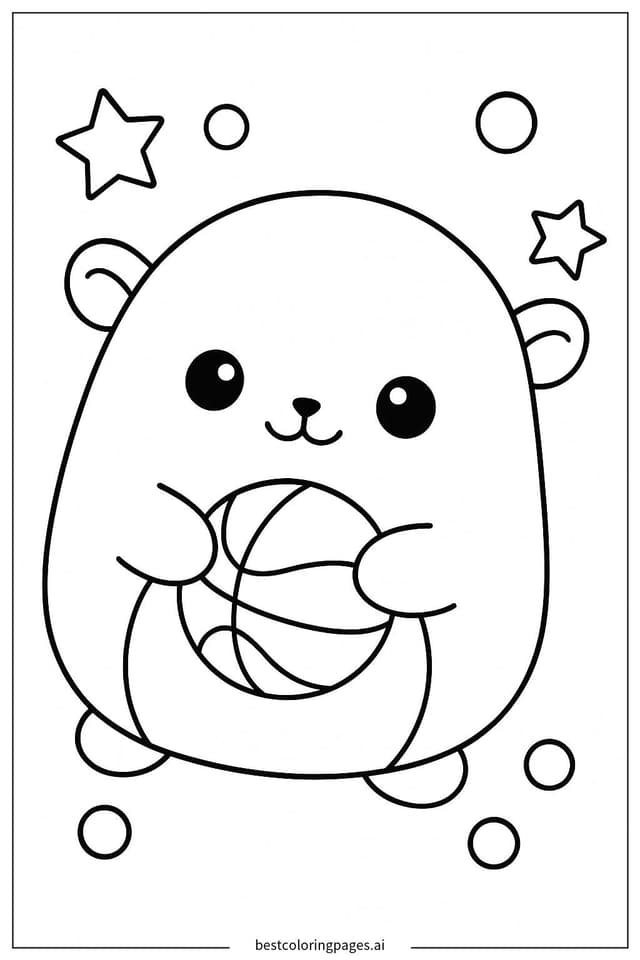 Squishmallow Having Fun with a Ball Coloring Page