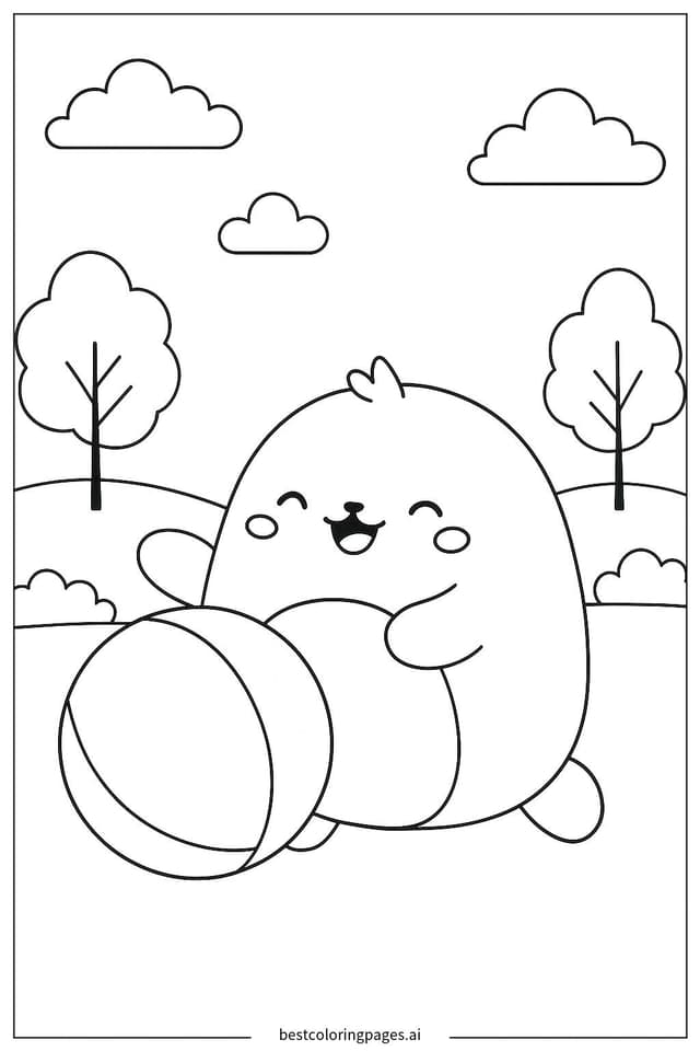 Squishmallow Having Fun with a Ball Coloring Page