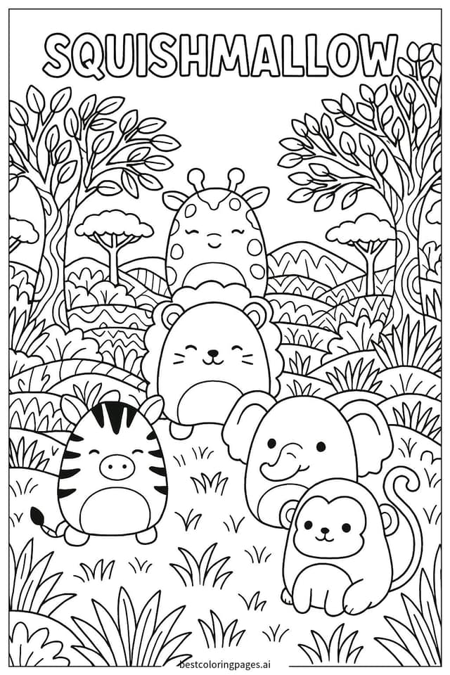 Squishmallow Safari Adventure Coloring Page