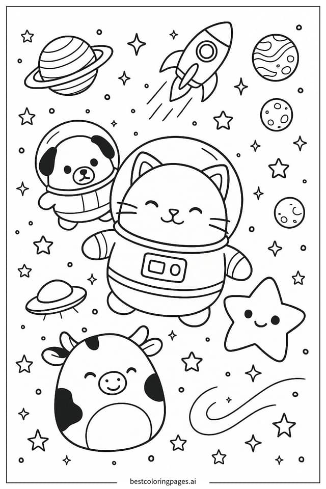 Squishmallow Space Adventure Coloring Page