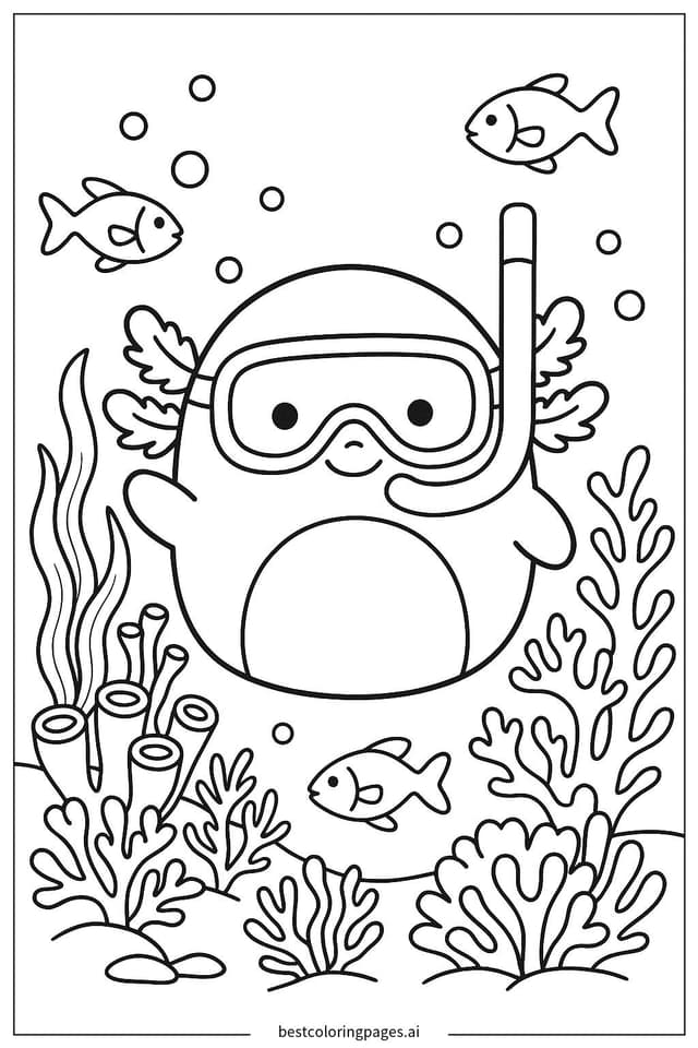 Squishmallow's Underwater Adventure Coloring Page