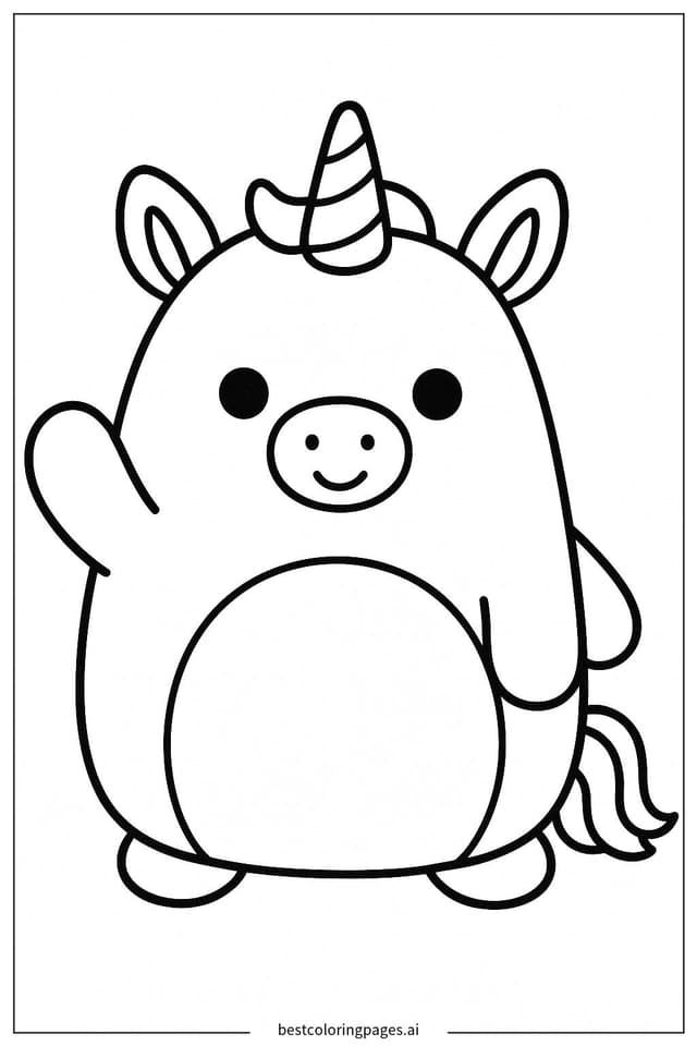 Cheerful Squishmallow Unicorn Waving Coloring Page