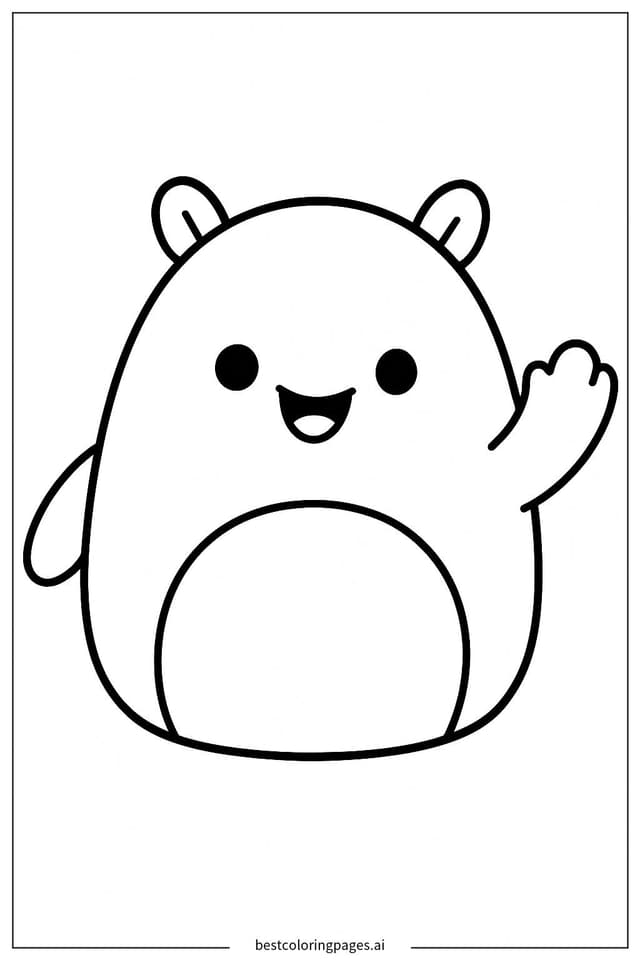 Friendly Squishmallow Waving Hello Coloring Page