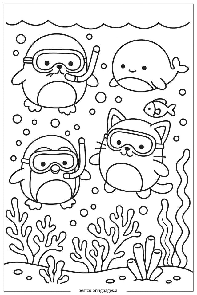 Squishmallows Exploring Underwater Coloring Page