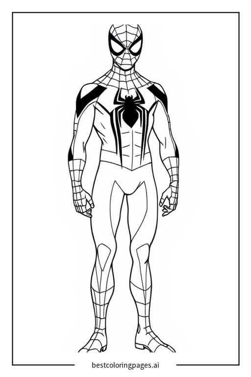 Spiderman Standing Hero Pose Coloring Pages