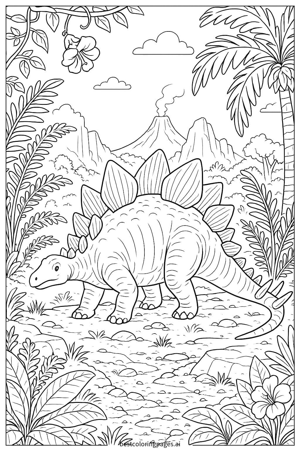 Stegosaurus in a Prehistoric Jungle