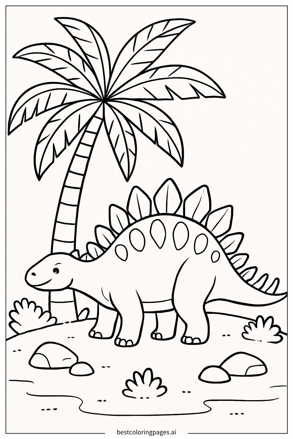 Stegosaurus under a Palm Tree